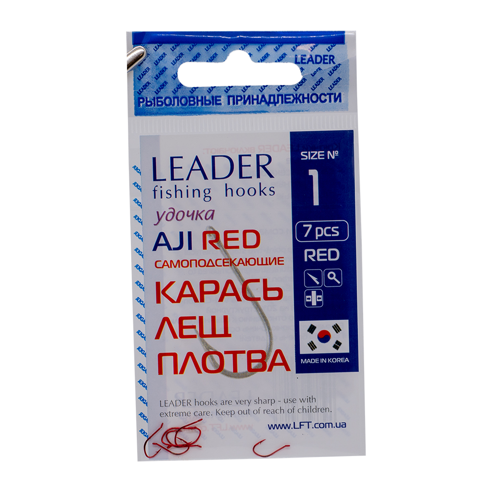 Крючки Leader AJI RED,Самоподсекающие №1 (7шт). Фото №1 Крючки Leader AJI RED,Самоподсекающие №1 (7шт). Фото №1
