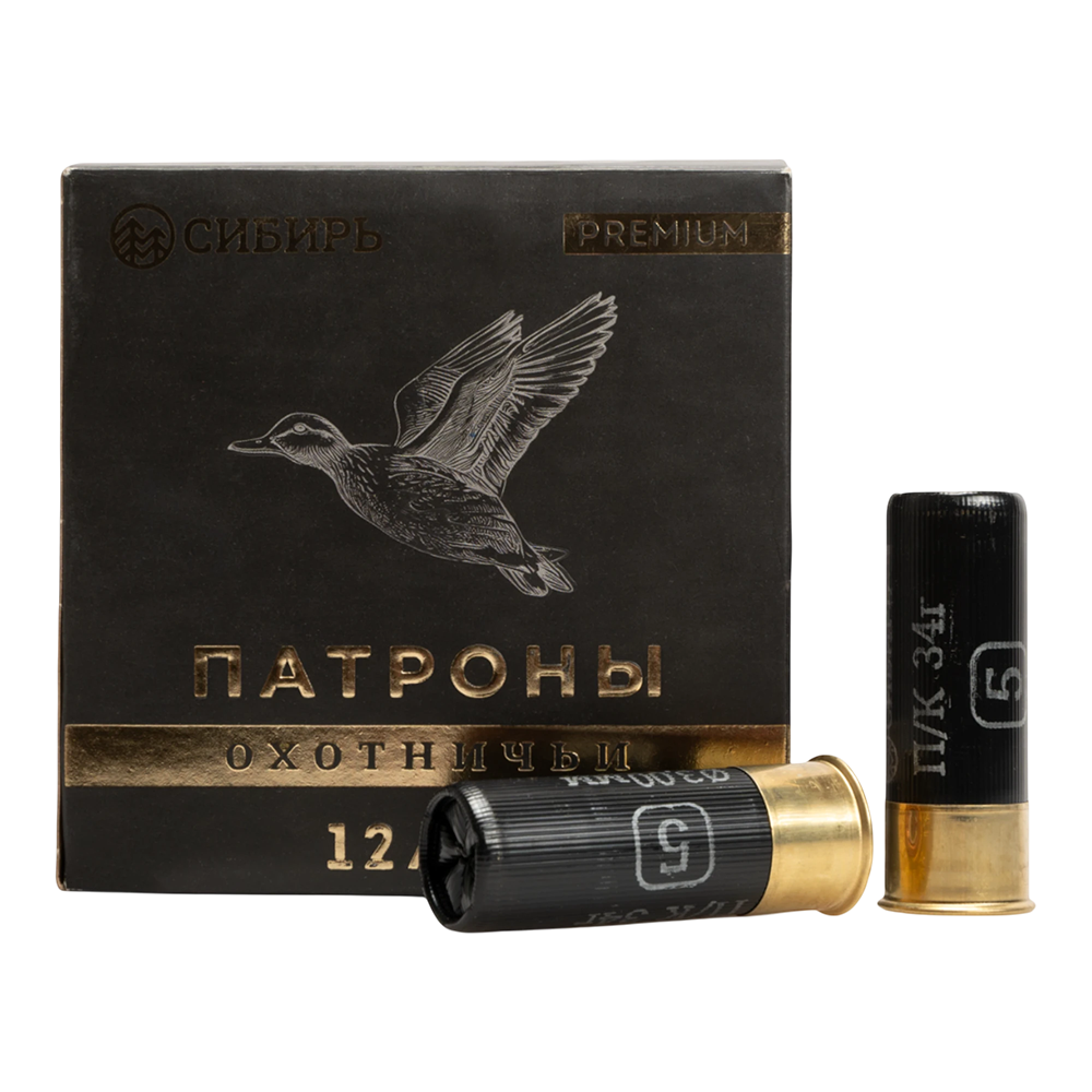 Патрон СИБИРЬ PREMIUM 12/70 охотничий дробовой 34г №5 (CX-2000) (пачка 25 шт) (в коробке 250шт). Фото №1 Патрон СИБИРЬ PREMIUM 12/70 охотничий дробовой 34г №5 (CX-2000) (пачка 25 шт) (в коробке 250шт). Фото №1