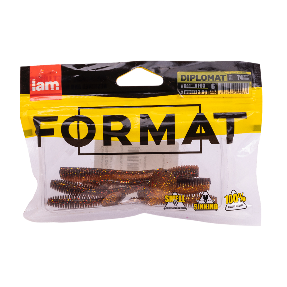 Силиконовая приманка FORMAT DIPLOMAT 74mm, цвет F03, (6шт). Фото №5 Силиконовая приманка FORMAT DIPLOMAT 74mm, цвет F03, (6шт). Фото №5