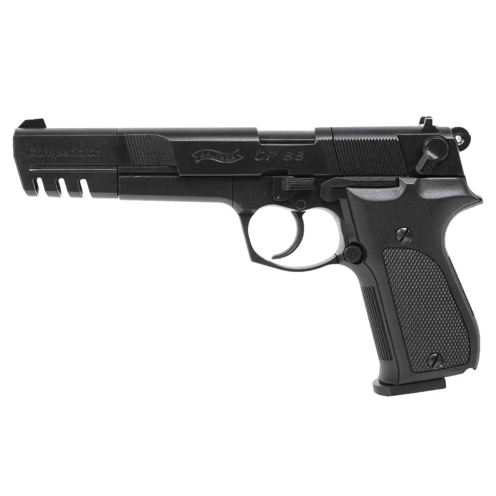Пистолет пневматический Walther СР 88 Competition (удлиненный свол, чёрный с чёрными пластиковыми накладками). Фото №2 Пистолет пневматический Walther СР 88 Competition (удлиненный свол, чёрный с чёрными пластиковыми накладками). Фото №2