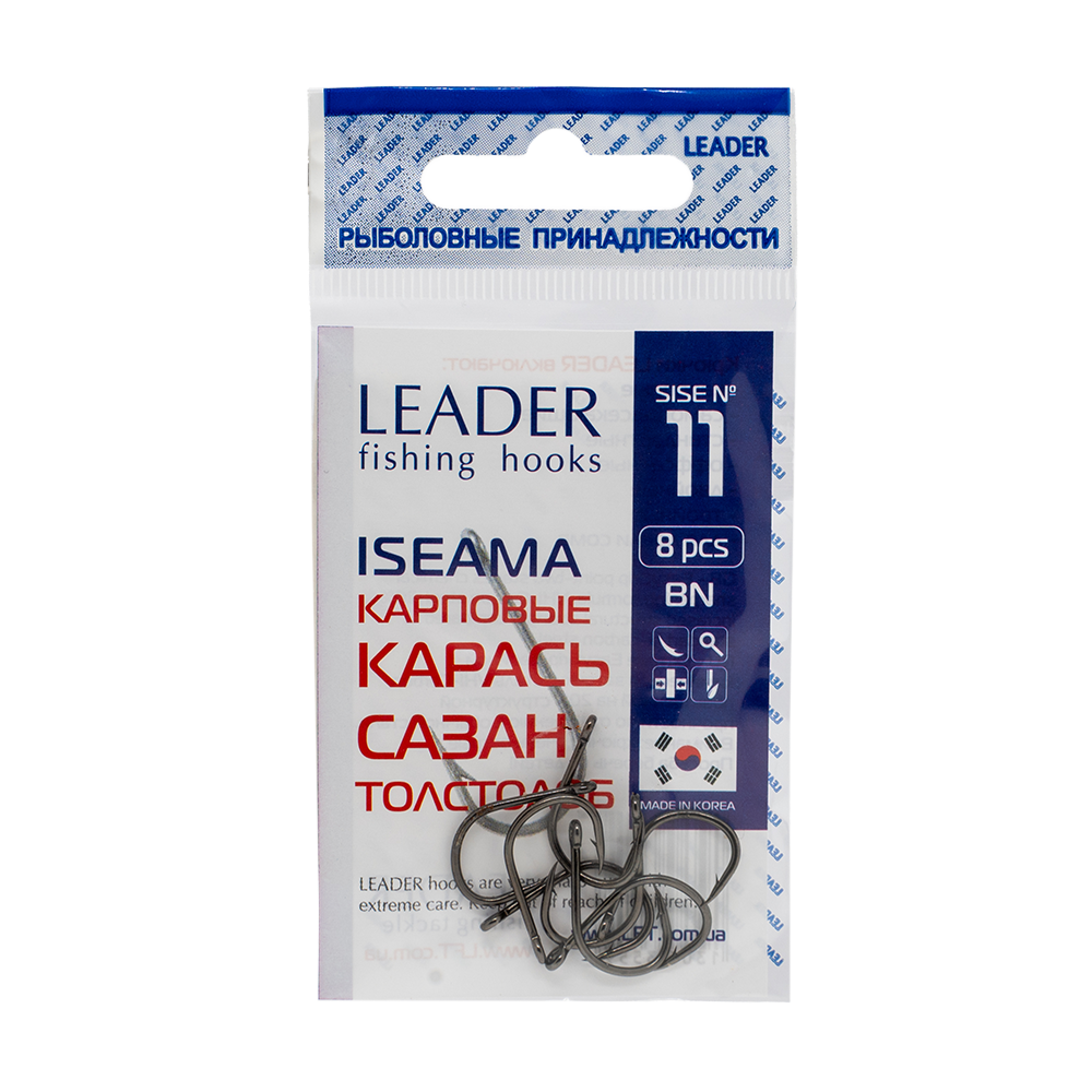 Крючки Leader ISEAMA Карповые BN, 11(упак.8). Фото №1