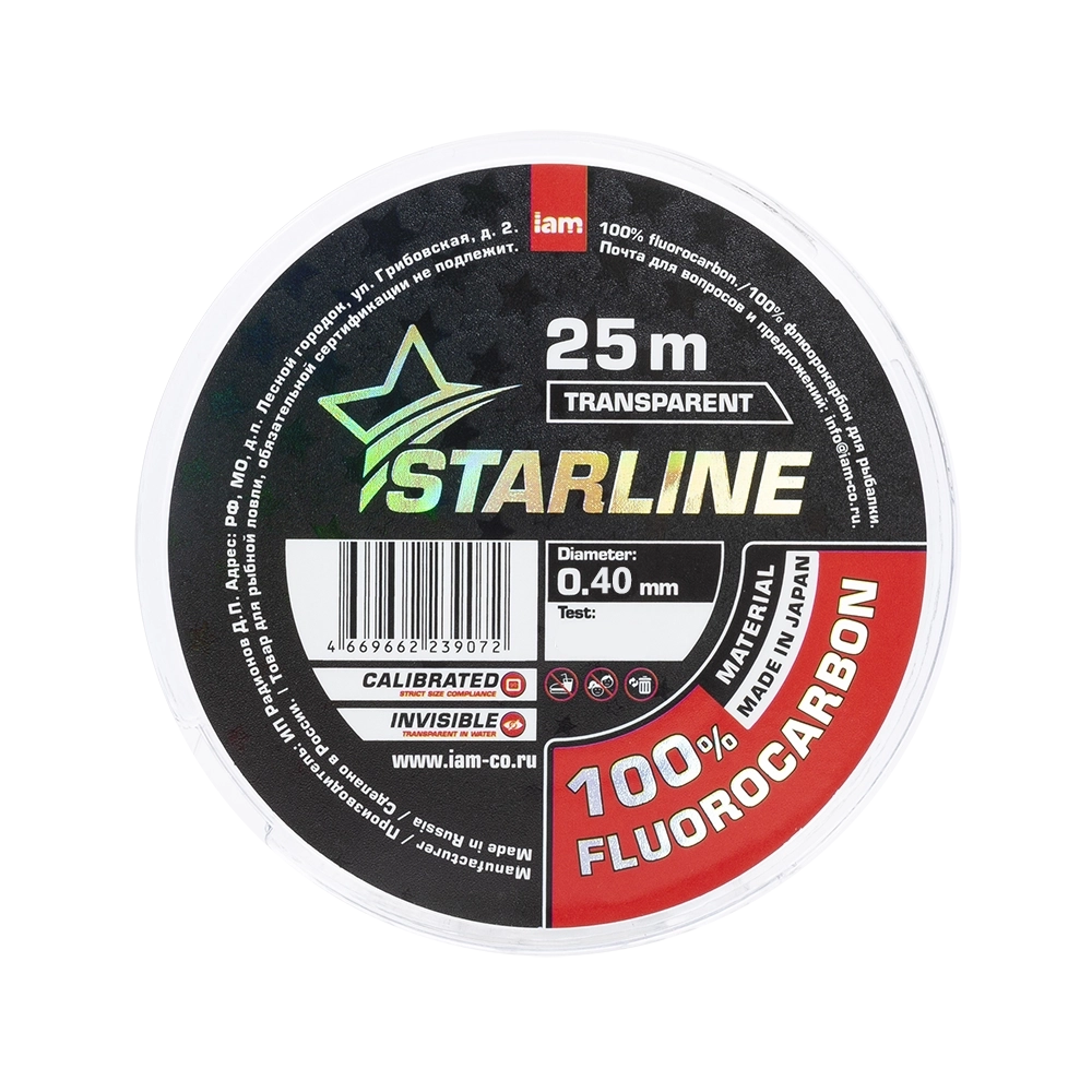 Флюорокарбон STARLINE 100% FLUOROCARBON 25m (transparent) d0.40. Фото №1