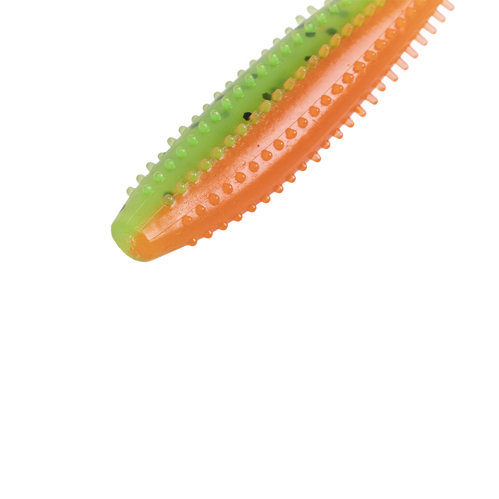 Виброхвост Helios Shaggy 3,35"/8,5 см Peper Green & Orange 100шт. (HS-16-018-N). Фото №2