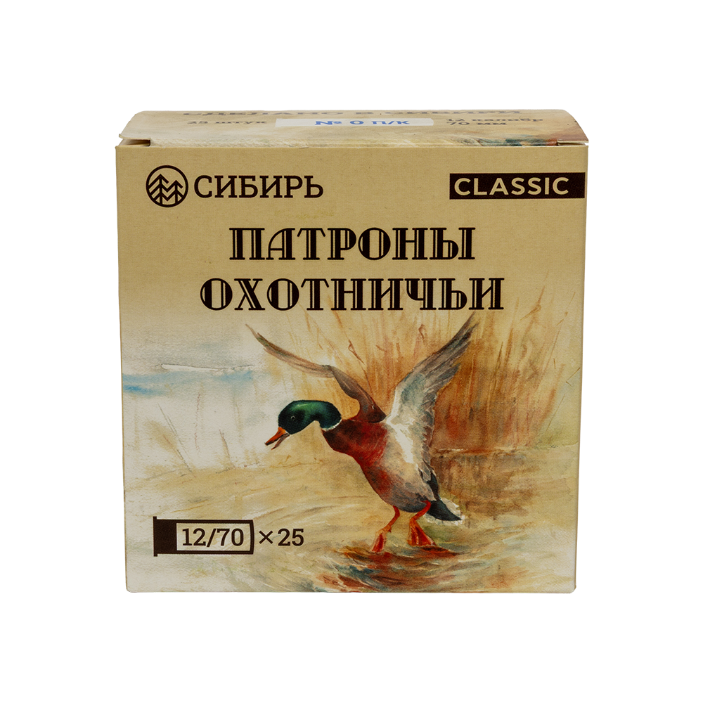 Патрон СИБИРЬ 12/70 охотничий дробовой 32г №0 (CX-2000) (пачка 25 шт) (в коробке 250шт). Фото №1