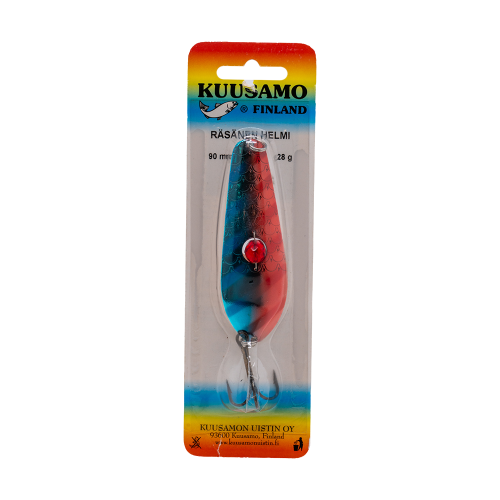 Блесна колеблющаяся Kuusamo Rasanen 90мм, 28гр, цвет (R/BLU/R-S) бусинка. Фото №1