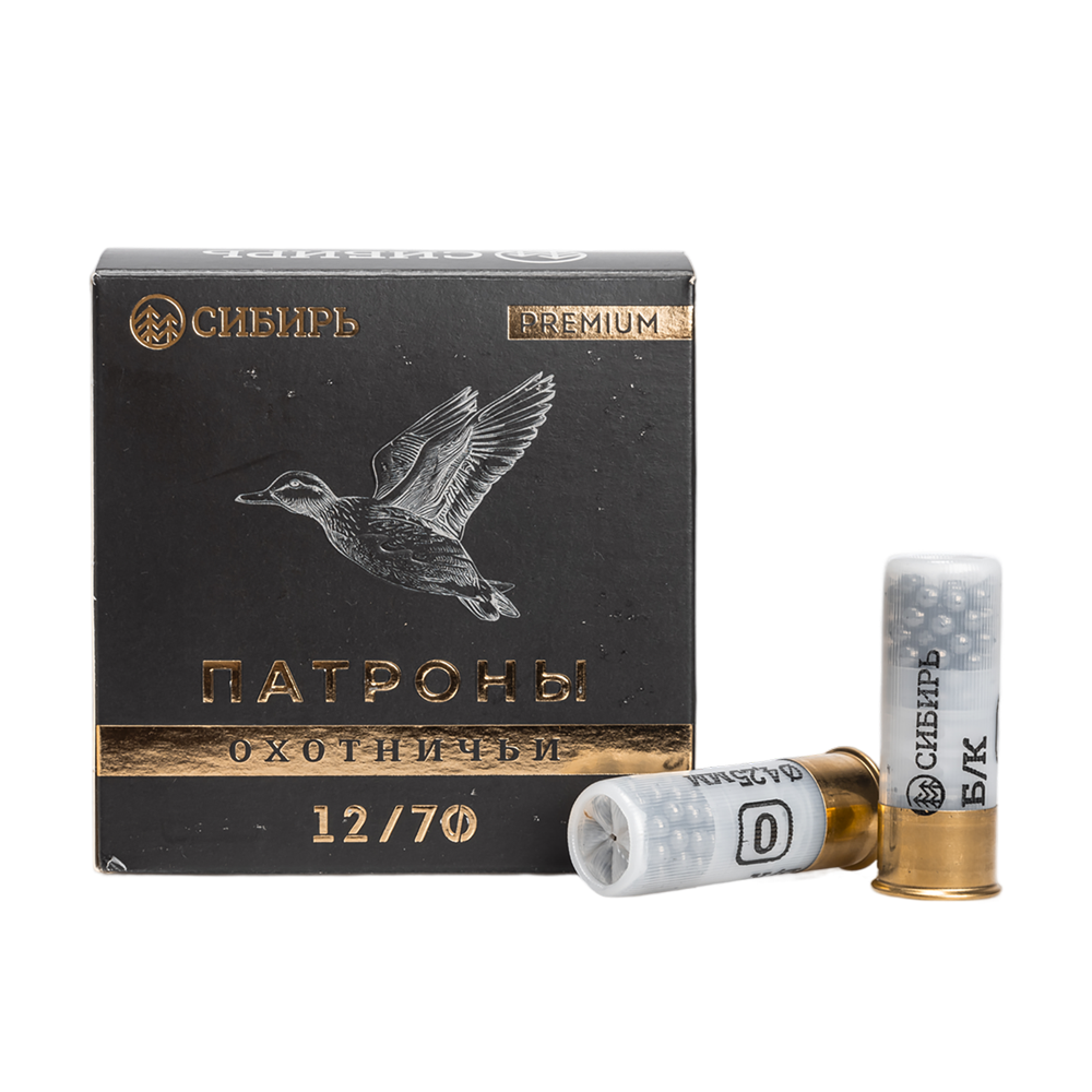 Патрон СИБИРЬ PREMIUM 12/70 охотничий дробовой 34г №0 (бесконтейнерный) (пачка 25 шт) (в коробке 250шт). Фото №1