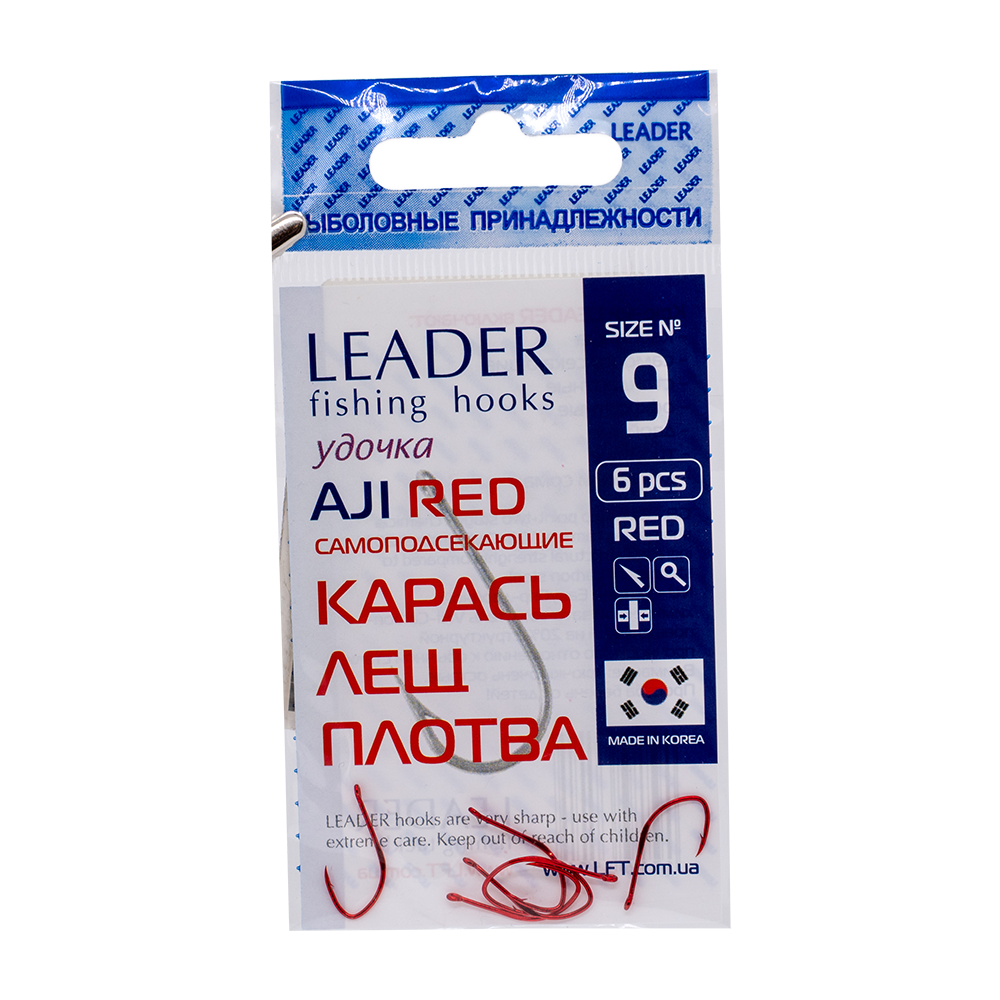 Крючки Leader AJI RED,Самоподсекающие №9 (6шт). Фото №1 Крючки Leader AJI RED,Самоподсекающие №9 (6шт). Фото №1