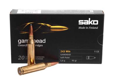 Патрон нарезной SAKO калибр 243 Win SP Gamehead 5,8 гр. 90 grn. (в пачке 20 шт.). Фото №1
