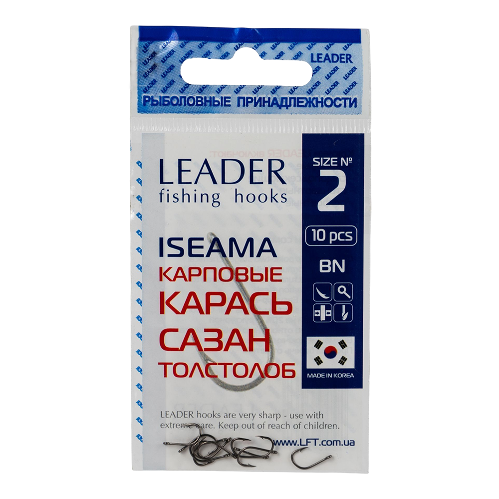 Крючки Leader ISEAMA Карповые BN, 2(упак.10). Фото №1 Крючки Leader ISEAMA Карповые BN, 2(упак.10). Фото №1