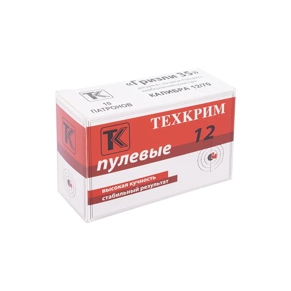 Патрон Техкрим 12/70 с пулей Гризли 35 (в упаковке 10 шт) (в коробке 240 шт.). Фото №1