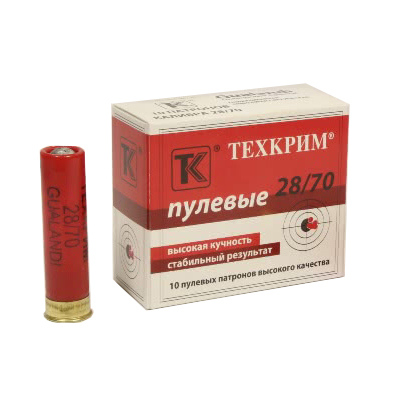 Патрон гладкоствольный 28/пуля сферическая, пыж Gualandi (Техкрим) (в коробке 10 шт.). Фото №2