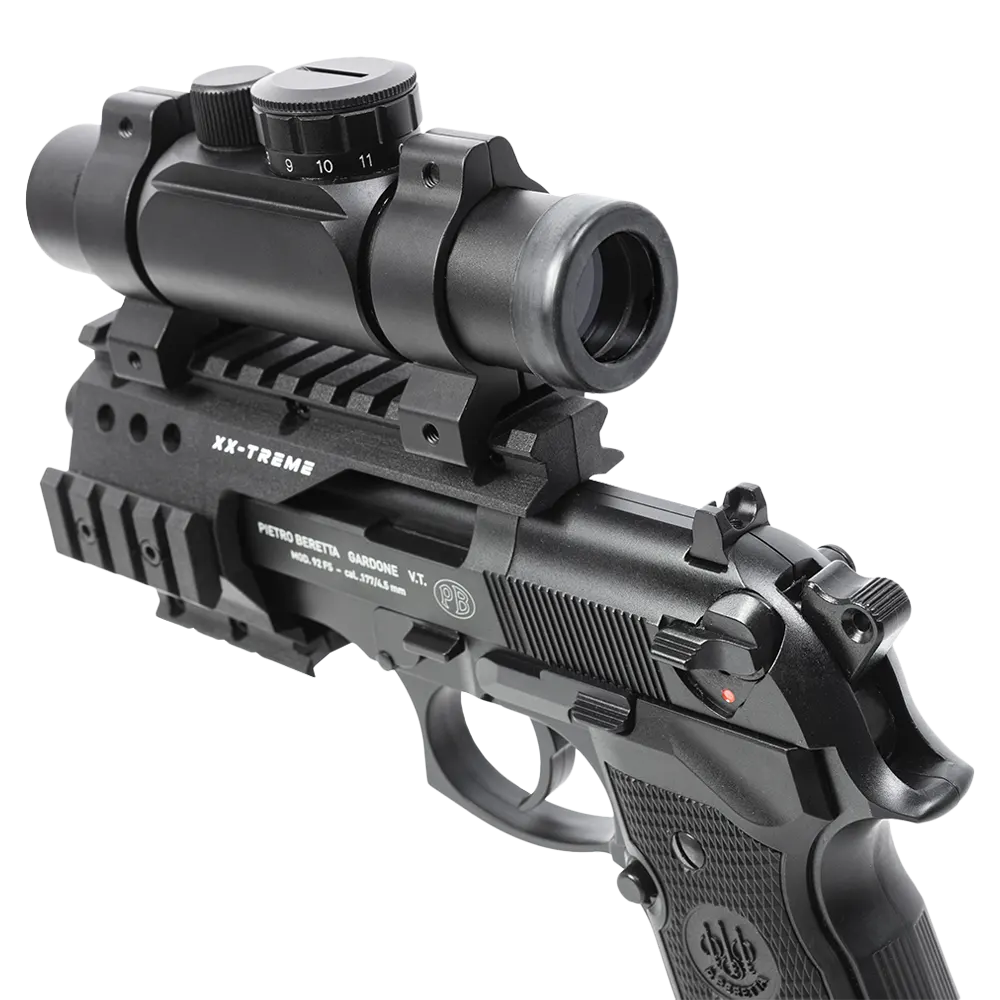 Пистолет пневматический Beretta M92 FS (глушитель, коллиматор, чёрный с чёрными пластиковыми накладками). Фото №3 Пистолет пневматический Beretta M92 FS (глушитель, коллиматор, чёрный с чёрными пластиковыми накладками). Фото №3