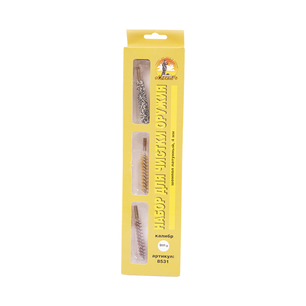 Набор для чистки карабинов и пистолетов, калибр 9 мм с латунным шомполом 4мм. (в блист.). Фото №1 Набор для чистки карабинов и пистолетов, калибр 9 мм с латунным шомполом 4мм. (в блист.). Фото №1