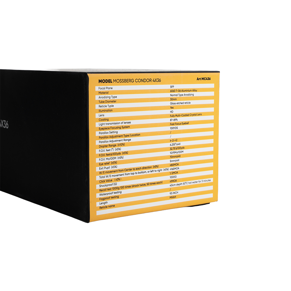Оптический прицел MOSSBERG CONDOR 4х36 SFP Compact 30мм с подсветкой (Mildot) 1/2 MOA. Фото №14 Оптический прицел MOSSBERG CONDOR 4х36 SFP Compact 30мм с подсветкой (Mildot) 1/2 MOA. Фото №14