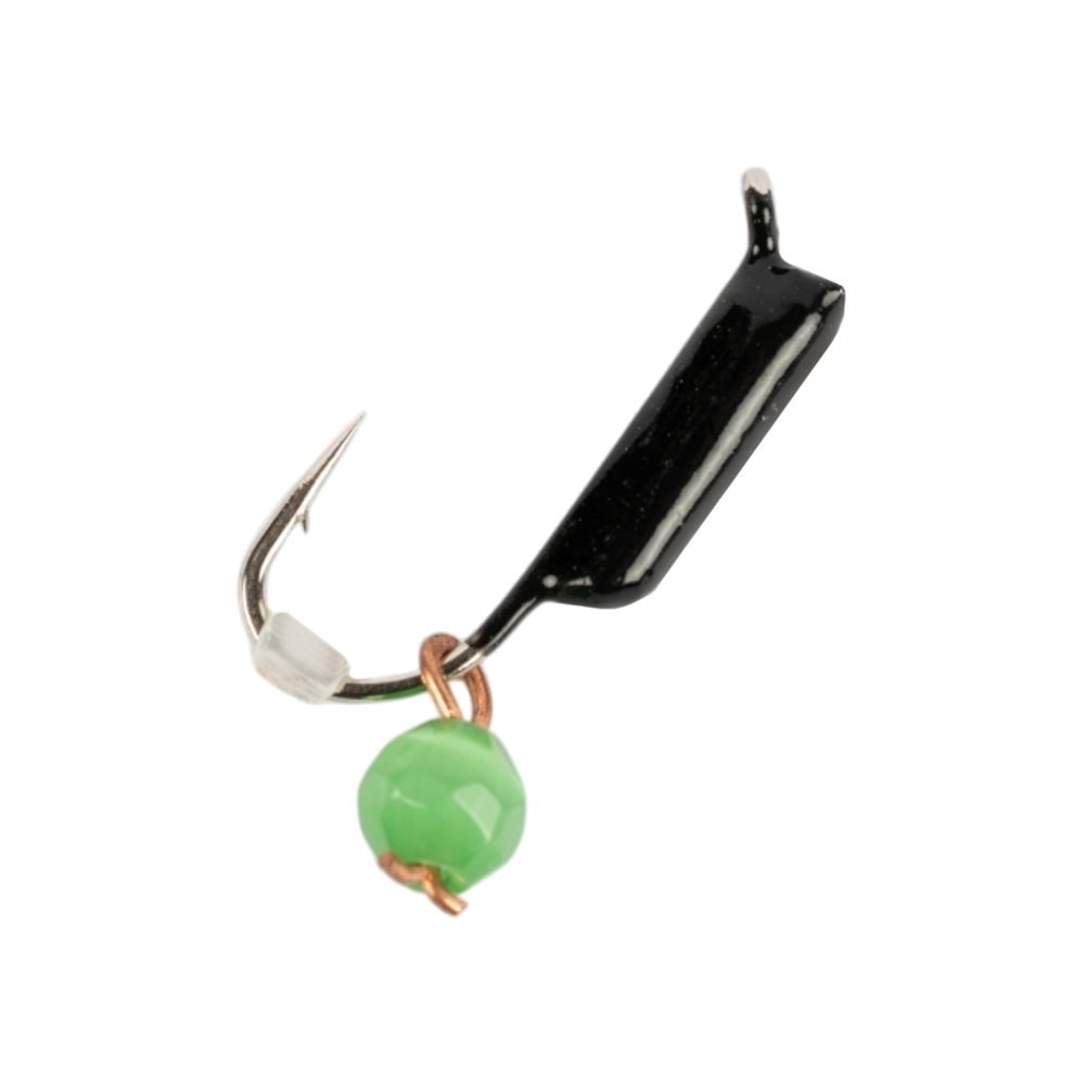 Мормышка вольфрамовая Trye Weight черная "Гвоздешарик" d1,5мм кошачий глаз, зеленый (10шт). Фото №2