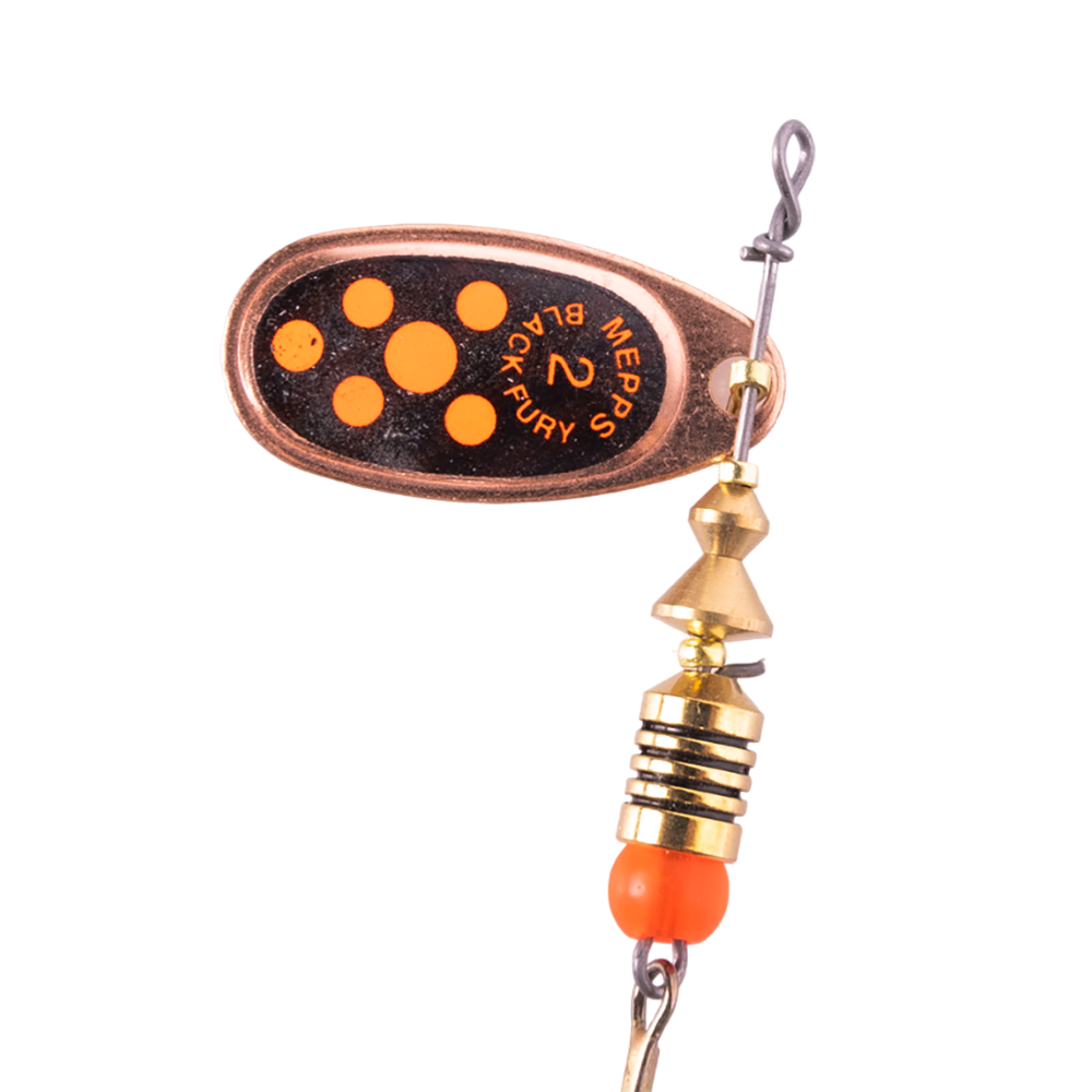 Блесна вращающаяся Mepps Black Fury №2, 4,5гр, цвет (Copper/Orange) медь/оранжевые точки. Фото №2