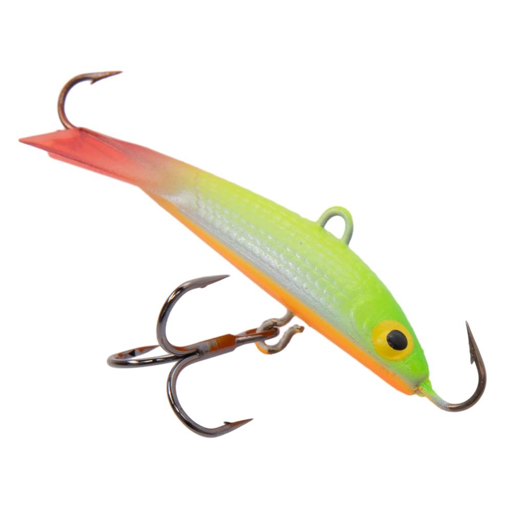 Балансир Kuusamo Tasapaino X-PRO 50мм, 6гр, цвет (GLOW/FRG/FYE/W-O) с тройником. Фото №4 Балансир Kuusamo Tasapaino X-PRO 50мм, 6гр, цвет (GLOW/FRG/FYE/W-O) с тройником. Фото №4