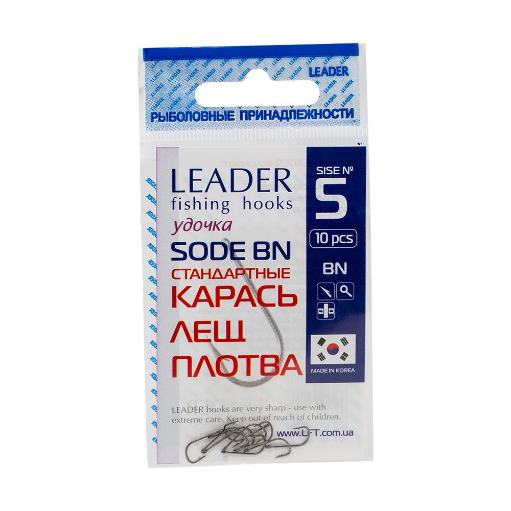 Крючки Leader SODE стандартные, color BN, №5(10шт). Фото №1