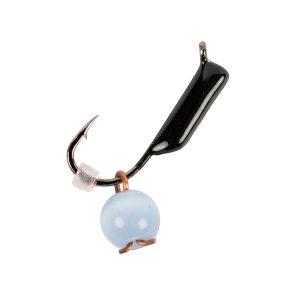 Мормышка вольфрамовая Trye Weight черная "Гвоздешарик" d1,5мм кошачий глаз, голубой (10шт). Фото №2