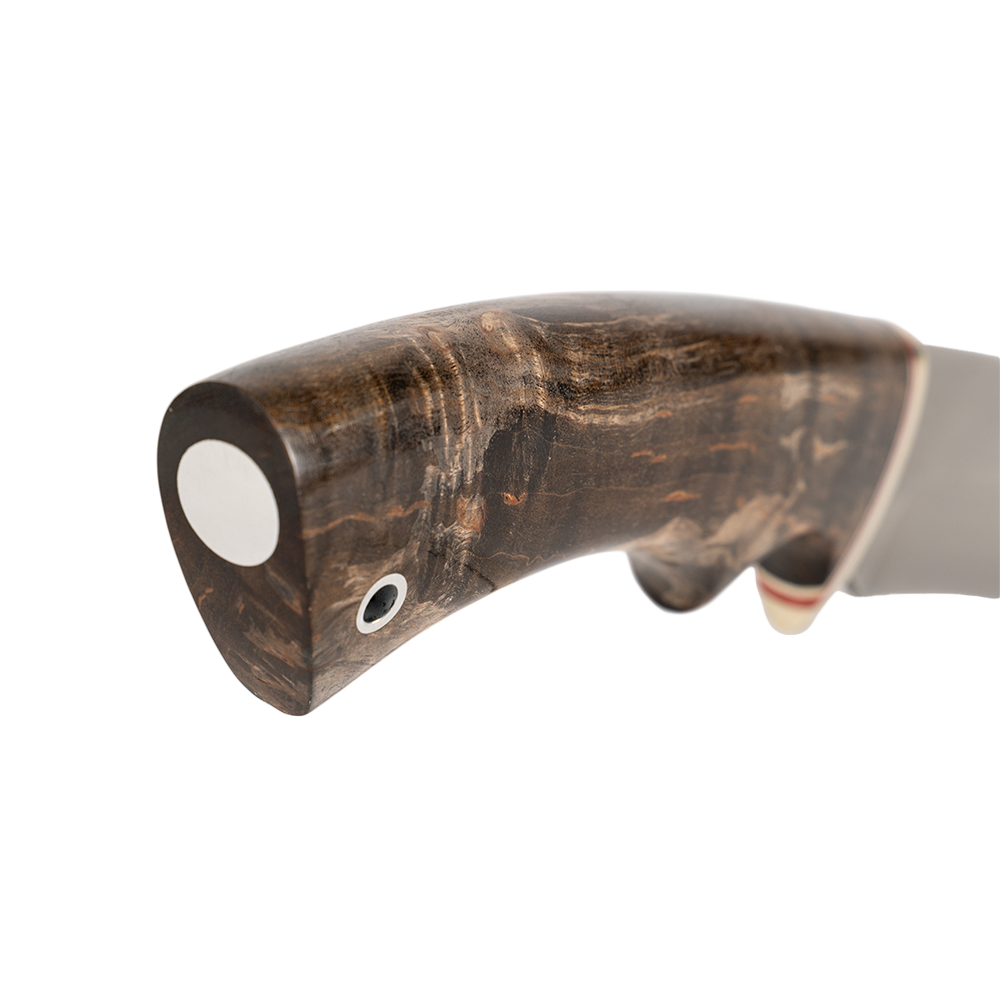 Нож МС Близнец, клинок D2, рукоять стабилизированная карельская береза, литье мельхиор. Фото №4