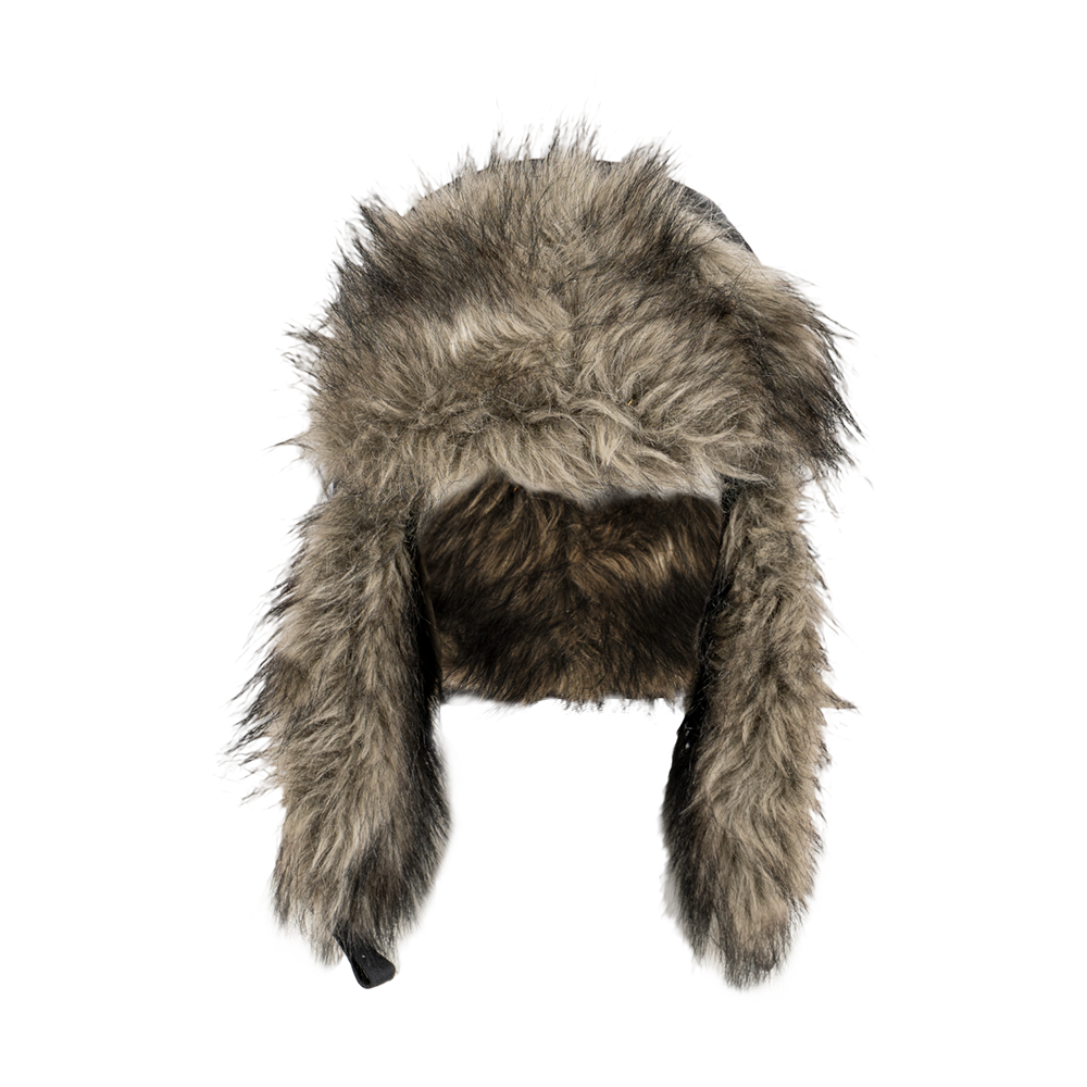 Ушанка №4, плащевая ткань, черный + мех №21 на поролоне (кепка). Фото №1