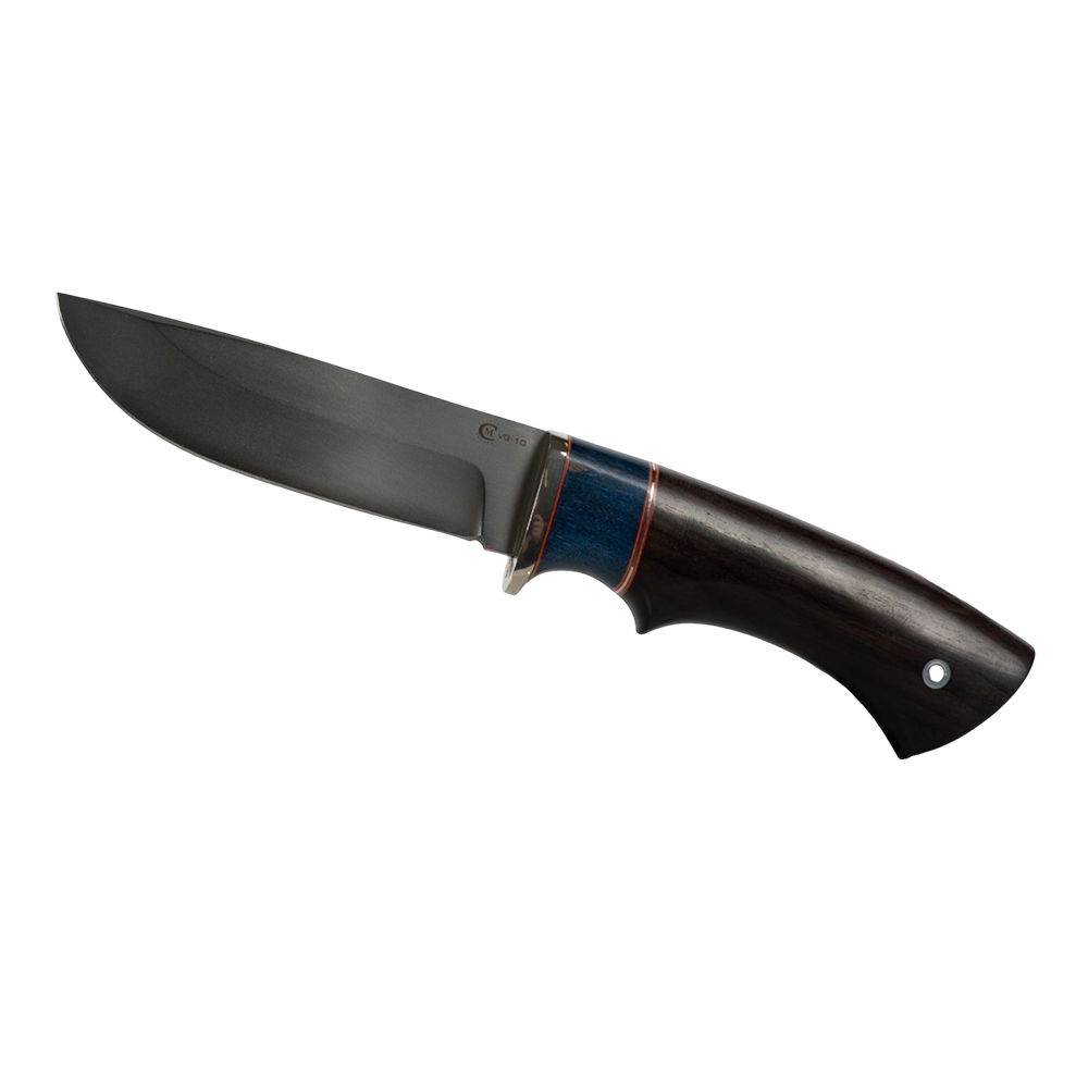 Нож МС Егерь, клинок VG-10, рукоять мельхиор, стабилизированная карельская береза, черное дерево. Фото №1 Нож МС Егерь, клинок VG-10, рукоять мельхиор, стабилизированная карельская береза, черное дерево. Фото №1