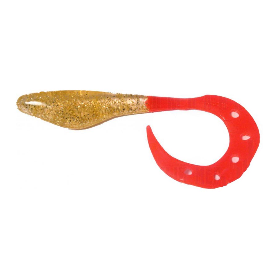 Виброхвост Maker MANNS 10см. 4MK-83 (прозрач-золот.металл/крас.хвост). Фото №1