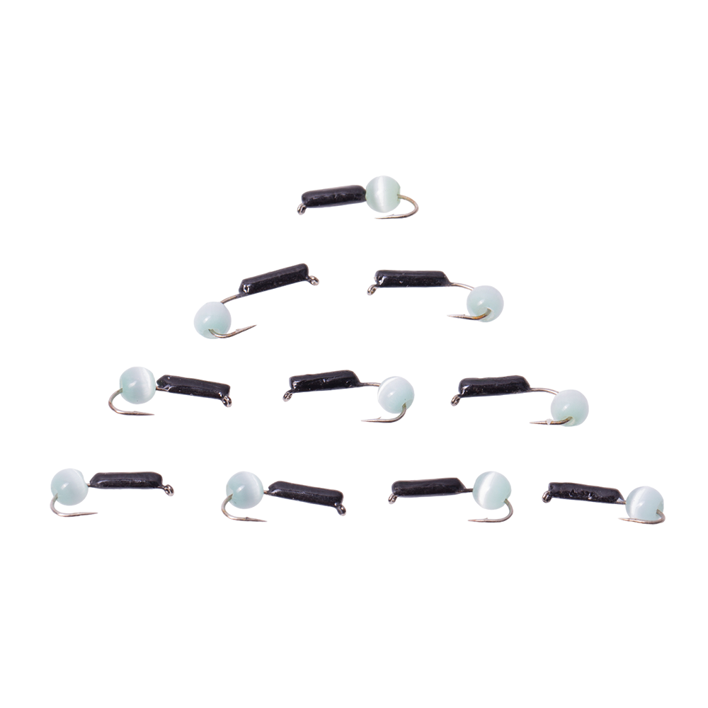 Мормышка вольфрамовая Trye Weight черная "Гвоздешарик" d2,0мм кошачий глаз, голубой (10шт). Фото №3