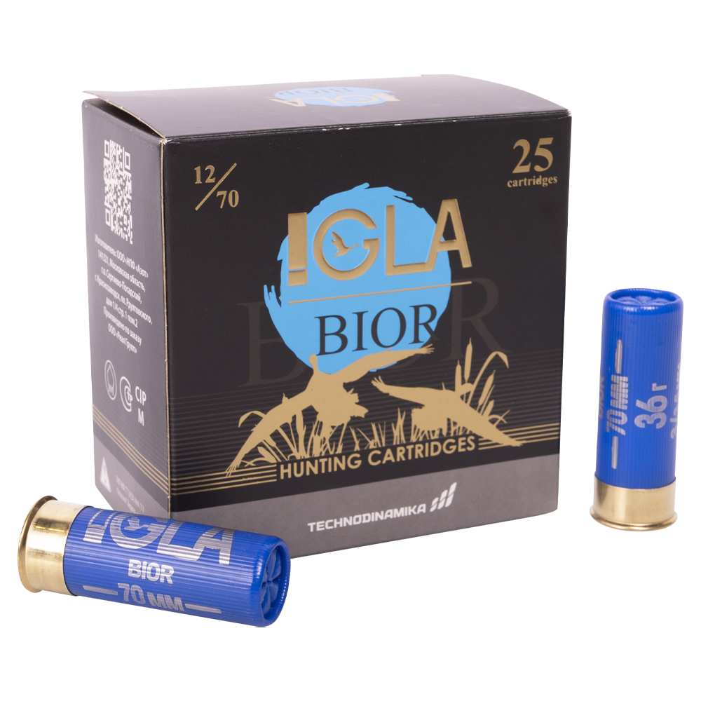 Патрон "IGLA-BIOR" 12/70 №3 36г (пачка 25шт, короб., 250). Фото №1
