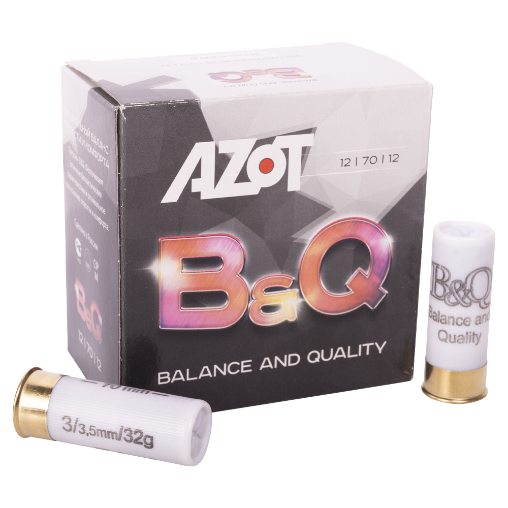 Патрон АЗОТ 12/70  охотничий дробовой B&Q 32гр №3 (пачка 25 шт) (в коробке 250шт). Фото №1