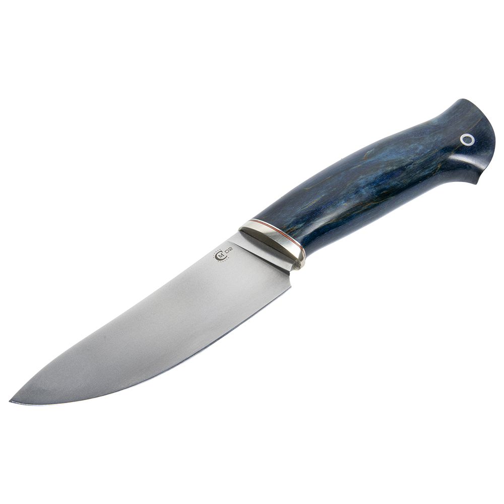 Нож МС Кайман, клинок D2,литье мельхиор, рукоять стабилизированная карельская береза. Фото №3