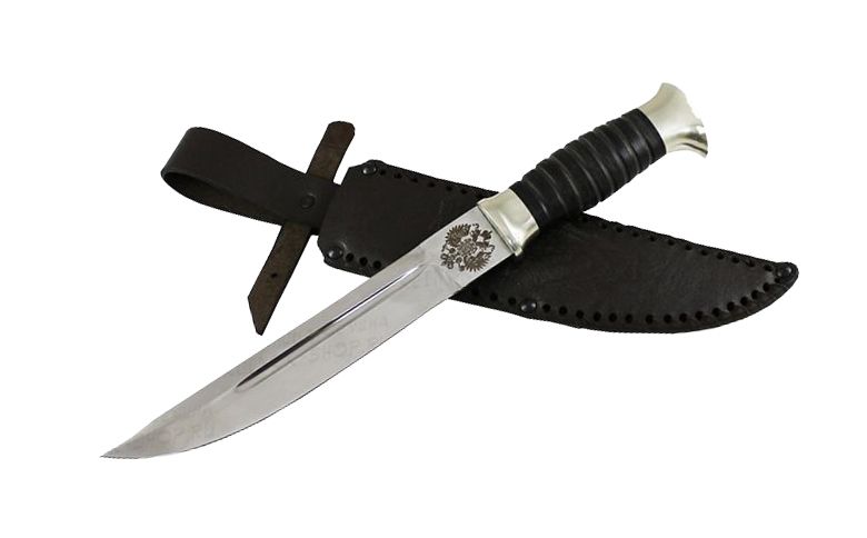 Нож Казак, кованая стальХ12МФ, литье, кожа, резная рукоять. Фото №2