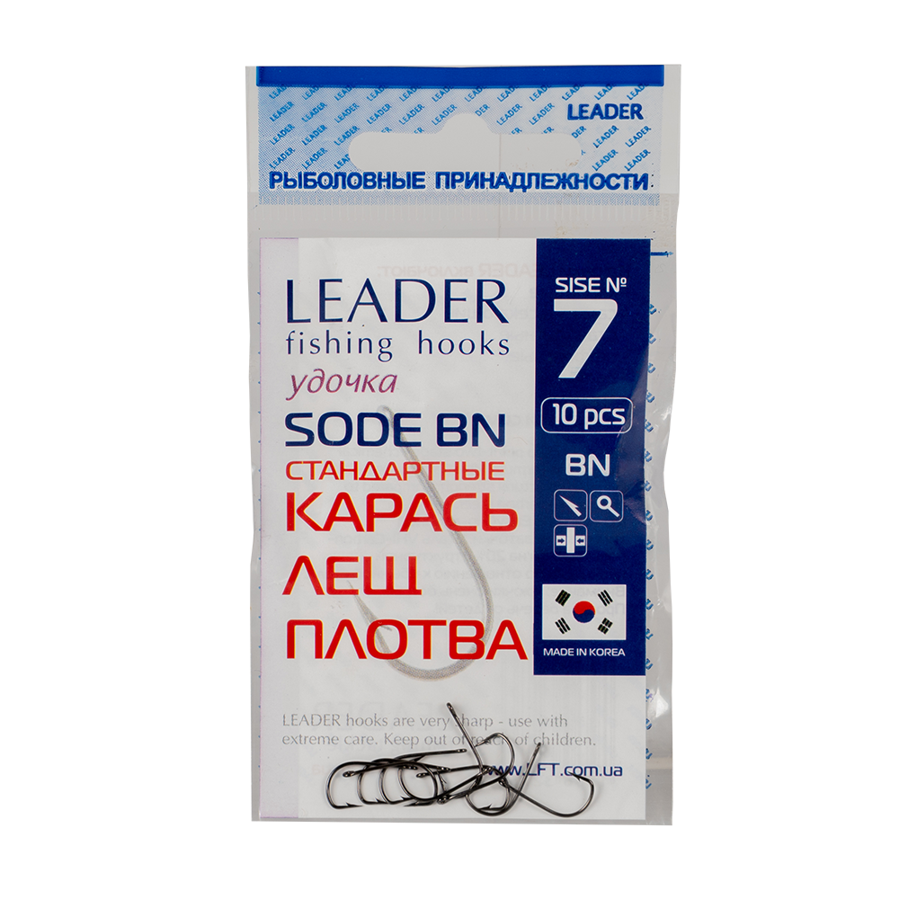 Крючки Leader SODE стандартные, color BN, №7(10шт). Фото №1