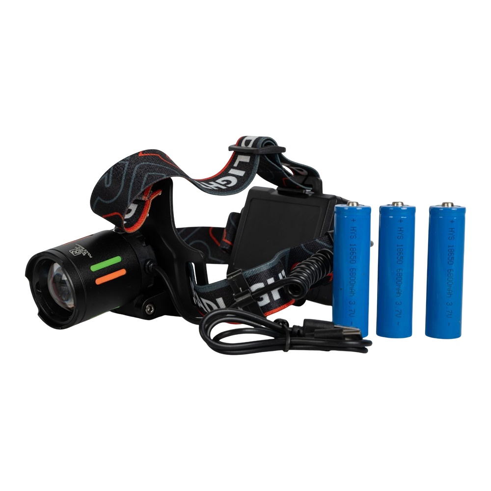 Фонарь налобный (аккумулятор 18650-3шт,+COB диод, инд. заряда, разъем Type-C, power bank). Фото №1