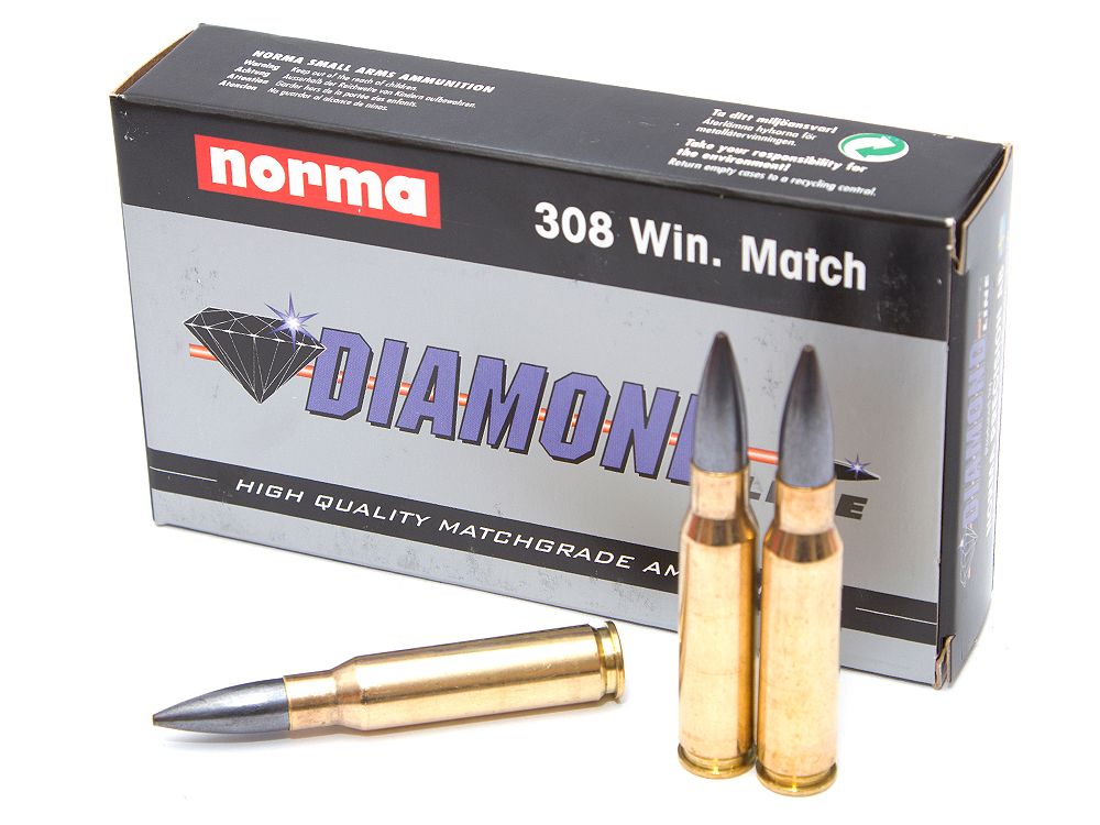 Патрон нарезной NORMA калибр 308 WIN N DL Match 12,4 гр. (в пачке 20 шт.). Фото №1