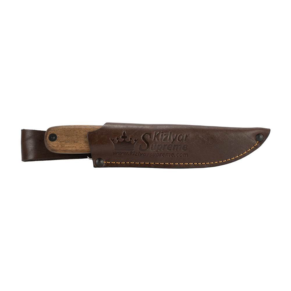 Нож Kizlyar Supreme Colada AUS-8 sw wh ls (StoneWash, Walnut Handle, Leather Sheath). Фото №4