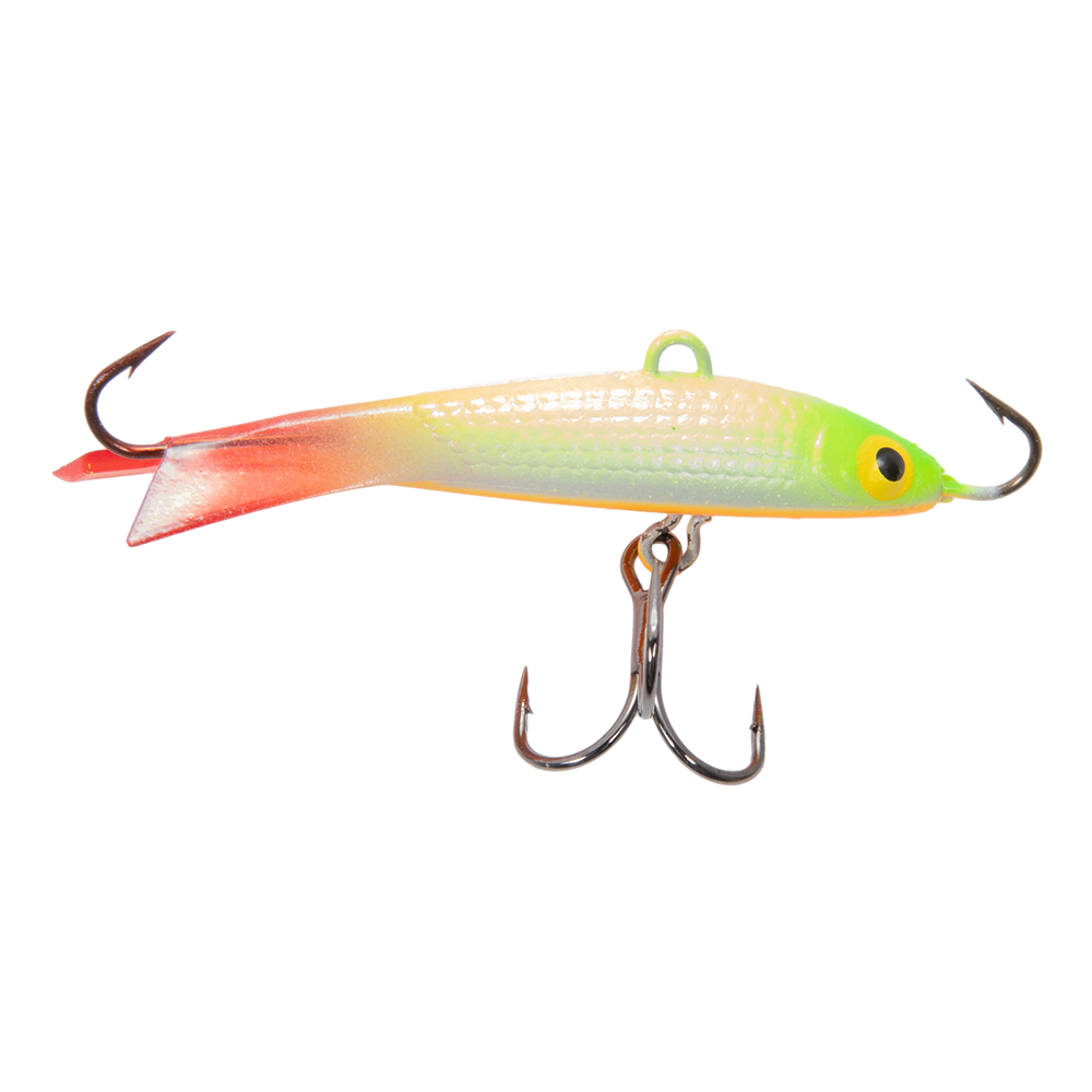 Балансир Kuusamo Tasapaino X-PRO 50мм, 6гр, цвет (GLOW/FRG/FYE/W-O) с тройником. Фото №2 Балансир Kuusamo Tasapaino X-PRO 50мм, 6гр, цвет (GLOW/FRG/FYE/W-O) с тройником. Фото №2