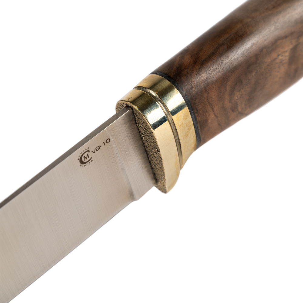 Нож МС "Егерь", сталь VG-10, литье мельхиор, орех(кап). Фото №5