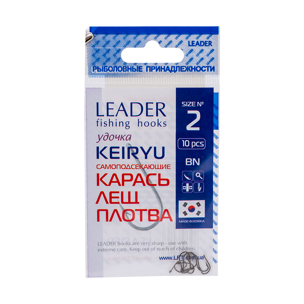 Крючки Leader KEIRYU, color BN, №2 (10шт). Фото №1