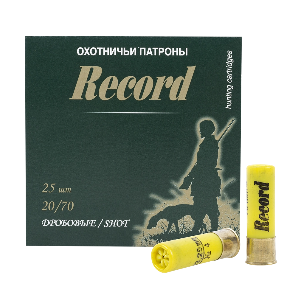 Патрон РЕКОРД 20/70 дробь № 4 (в пачке 25 шт.) (в коробке 250 шт.). Фото №2