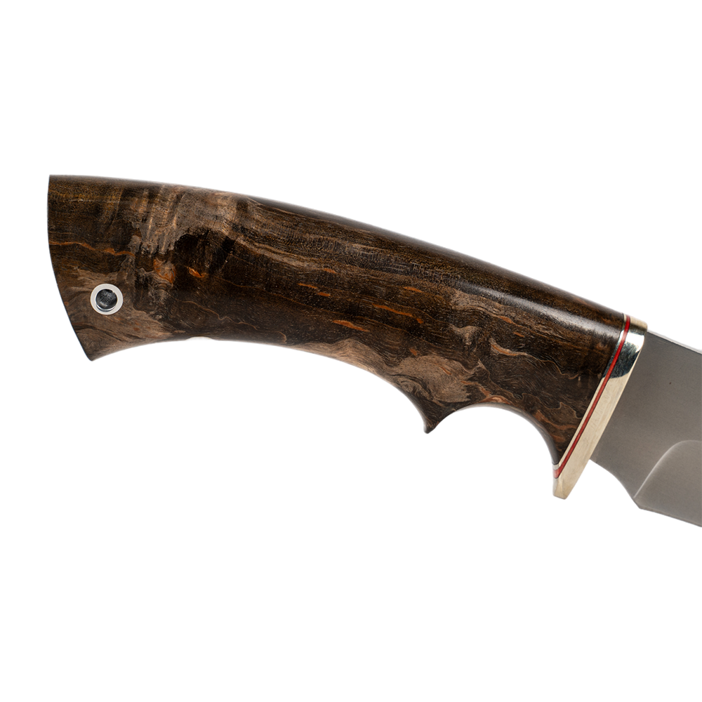 Нож МС Близнец, клинок D2, рукоять стабилизированная карельская береза, литье мельхиор. Фото №2