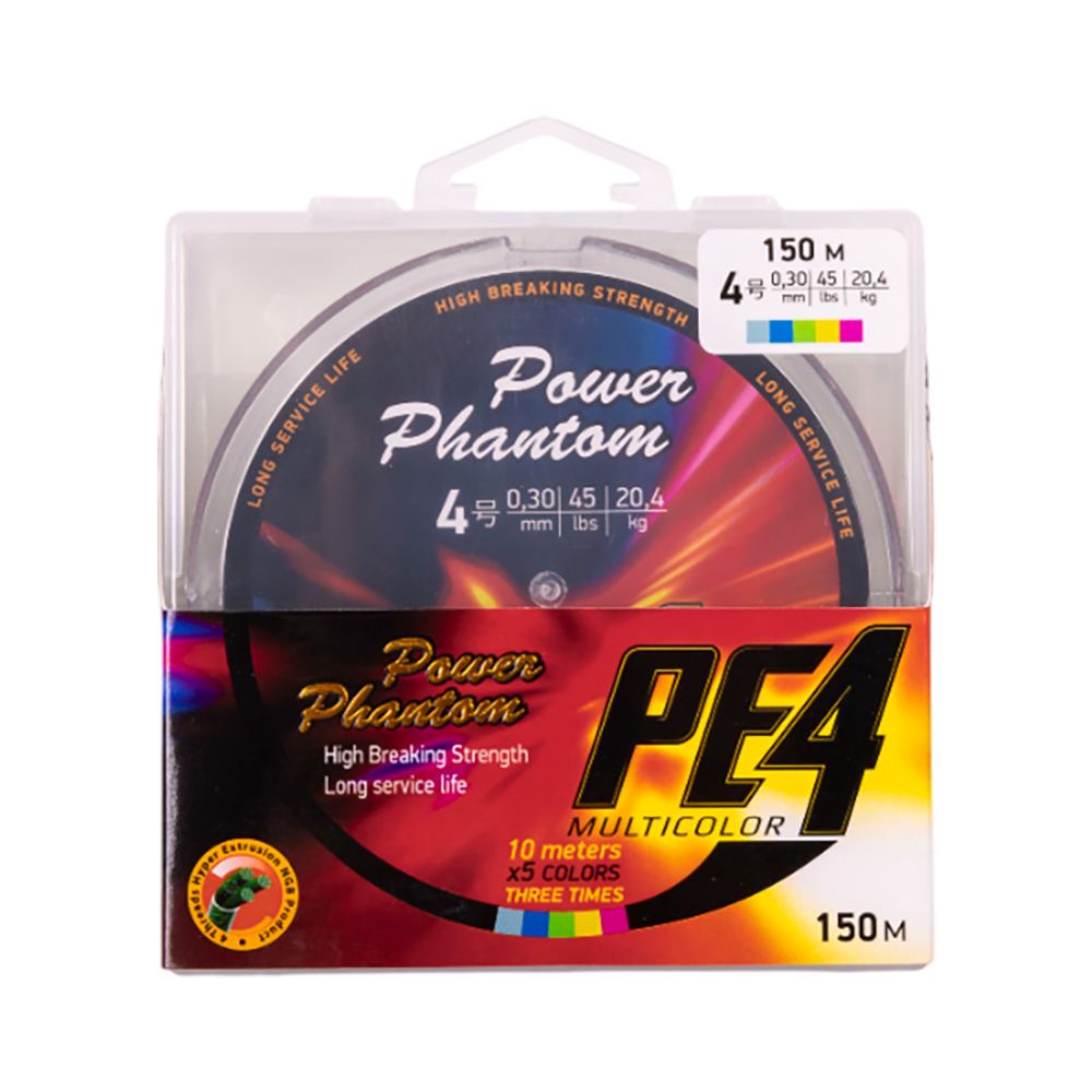 Шнур Power Phantom PE4, 150м, 5 цветов #4, 0,3мм, 20,4кг. Фото №1