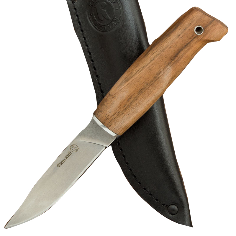 Нож Финский черный, деревянная рукоять, кожаные ножны. Фото №1