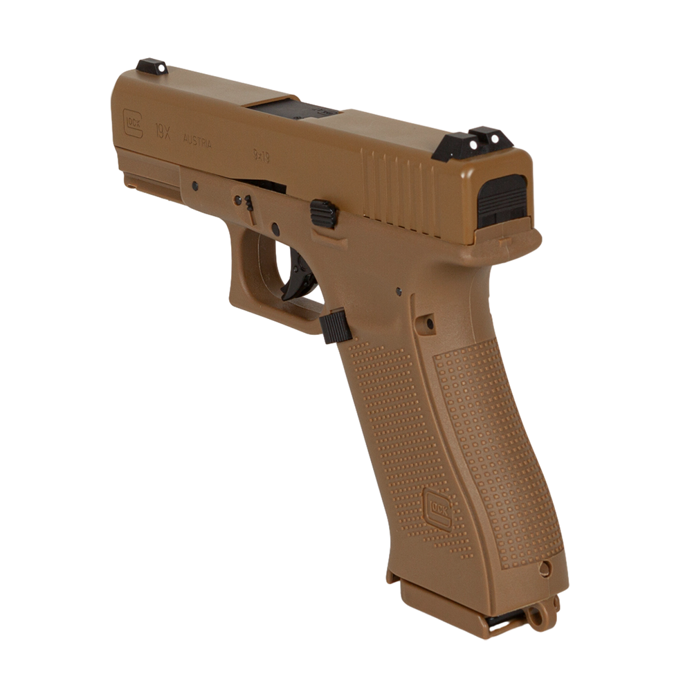 Пистолет пневматический Umarex Glock 19X калибр 4,5мм (метал, цвет песок, blowback, pellet). Фото №4 Пистолет пневматический Umarex Glock 19X калибр 4,5мм (метал, цвет песок, blowback, pellet). Фото №4