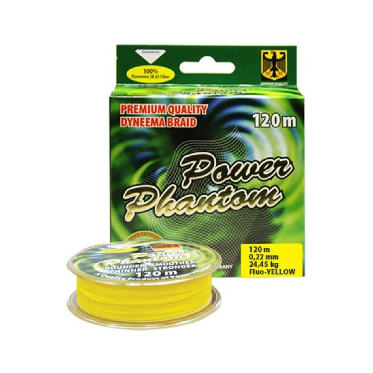 Шнур плетеный Power Phantom 8x,120m,0,23mm,24,45kg,флуоресцентно-желтый