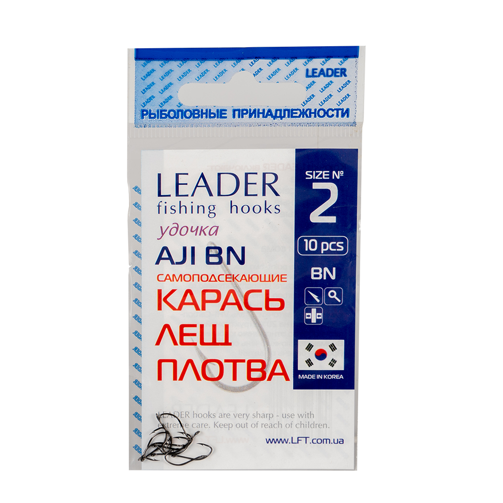 Крючки Leader AJI BN,Самоподсекающие №02 (10шт). Фото №1