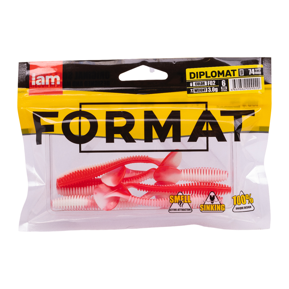 Силиконовая приманка FORMAT DIPLOMAT 74mm, цвет F02, (6шт). Фото №5 Силиконовая приманка FORMAT DIPLOMAT 74mm, цвет F02, (6шт). Фото №5