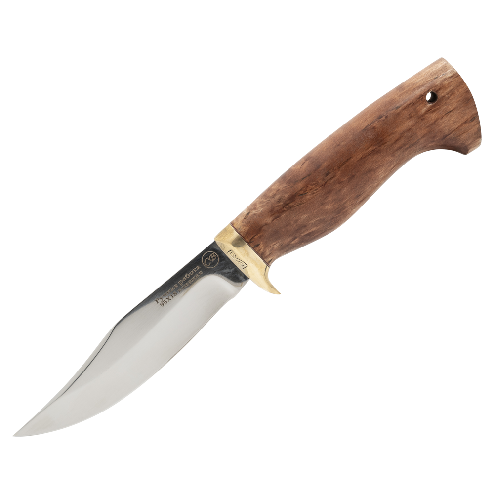 Нож "Бекас", клинок 95х18, рукоять кар.береза, морилка. Фото №1