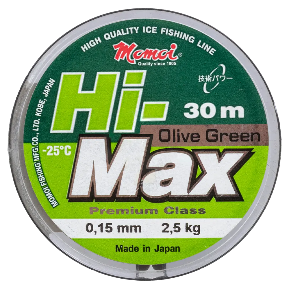 Леска монофиламентная Momoi Hi-Max 0,15мм/30м, 2,5кг, зеленая. Фото №1