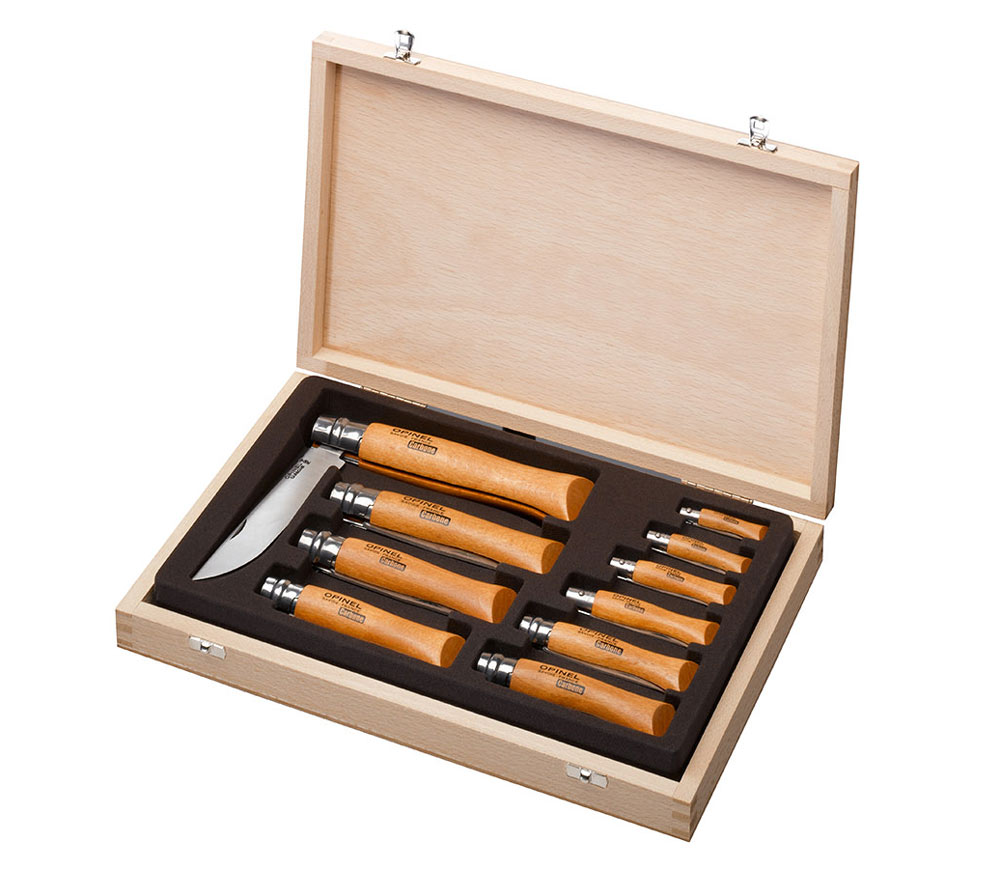 Набор ножей Opinel VRN (10 шт) из углеродистой стали, рукоять из бука, деревянная коробка. Фото №2